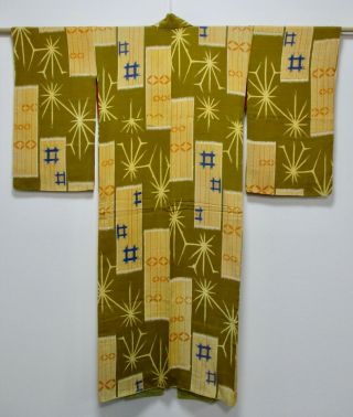 Japanese Mixed Weave Antique Kimono / Vintage Textile / Silk X Jinken /934