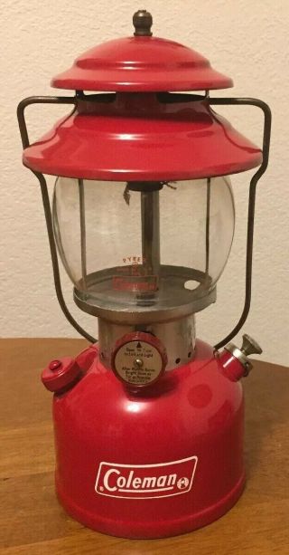 Vintage 1963 Red Coleman Lantern Model 200a Pyrex Globe