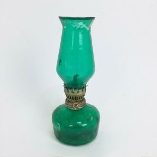 Vintage Oil Lamp With Chimney Shade Christmas Green Made In Hong Kong Glass