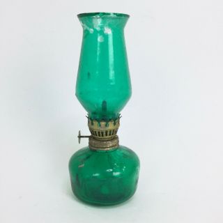 Vintage Oil Lamp with Chimney Shade Christmas Green Made in Hong Kong Glass 2