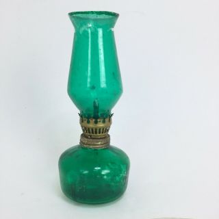 Vintage Oil Lamp with Chimney Shade Christmas Green Made in Hong Kong Glass 3