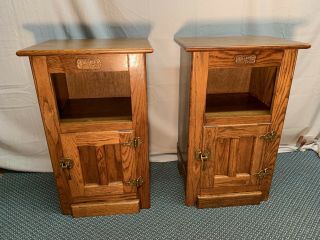 Vintage Pair White Clad Oak Ice Box Night Stands End Tables