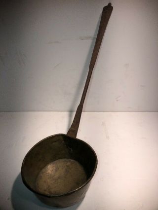Antique Early 1800’s Brass Ladle Dipper W/riveted Hand Wrought Iron Handle