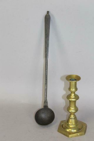 A Very Rare Early 18th C England Wrought Iron Tasting Ladle In Old Surface