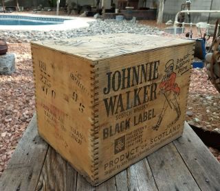 Vintage Johnnie Walker Scotch Whiskey Black Label Crate Scotland Wood Box Euc 2