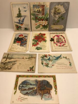 8 Vintage Postcards Christmas Greetings Reindeer Snow 1900s Post Card Year