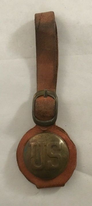 Antique Ww1 Era Brass Insignia Style Watch Fob With Leather Strap