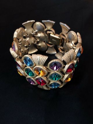 Vintage Napier Gold - Tone Bracelet With Glass Jewels