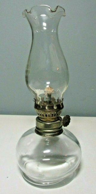 Vintage Clear Glass Mini Oil Lamp 8 " Tall Made In Italy