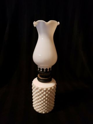 Vintage Milk Glass Hobnail Miniature Mini Oil Lamp 8 "