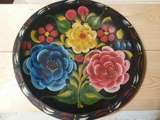 Mexican Folk Art Hand Crafted Painted Batea Bowl Tray Toleware Flower Mexico B