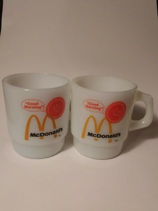 Vintage Mcdonalds White Milk Glass Coffee Cup Mug Anchor Hocking Good Morning