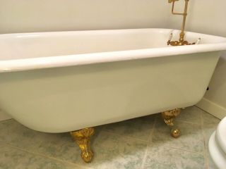 Claw Foot Bath Tub Cast Iron,  Brass Fittings And Shower Rail.  Conditi