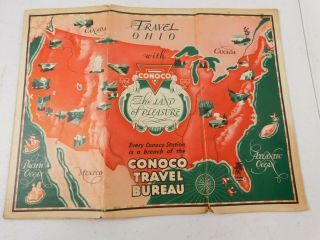 Vintage 1930 ' s Conoco Travel Bureau OHIO STATE HIGHWAY ROAD MAP 2
