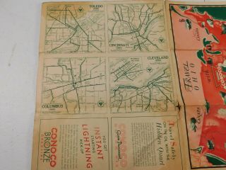 Vintage 1930 ' s Conoco Travel Bureau OHIO STATE HIGHWAY ROAD MAP 3