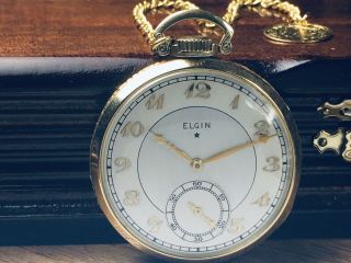 Antique Elgin Gentleman’s Pocket Watch Dial 10k Gold Shell Case W/coin Fob