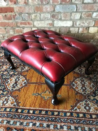 Leather Chesterfield Stool Red Oxblood Rectangle Lions Claw Feet Vintage Lounge