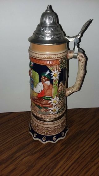 Vintage German Beer Lidded Stein With A Music Box In Base