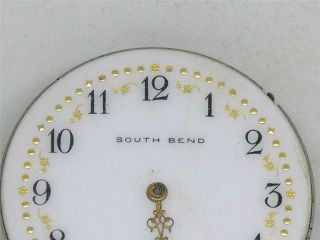 Gorgeous 16s South Bend Gold Foil & Cream Enamel Fancy Dial Pocket Watch,  Runs