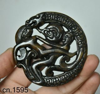 Collect China Jade Stone Carving People Having Sex? Dragon Beast Pendant Statue