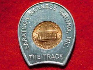 VINTAGE SARATOGA HARNESS HORSE RACING THE TRACK PENNY IN HORSESHOE GOOD LUCK 2
