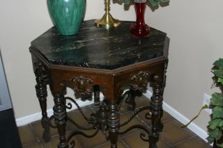 Vintage Marble Top Wood/wrought Iron Table