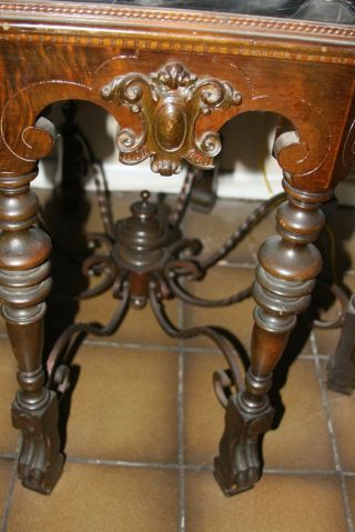 Vintage Marble Top Wood/Wrought Iron Table 2