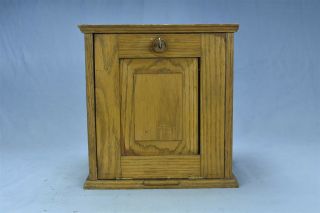 Antique Golden Oak Desk Top Or Wall Mount Cabinet Case W Key & Pull Out 05101
