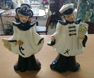 Pair Vintage Florence Ceramics (pasadena,  Ca) Standing Chinese Figurines.