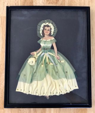 3d Vintage Paper Doll Scarlett O’hara? Long Full Dress Framed Picture Artwork