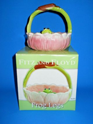 Fitz And Floyd Hand Painted Ceramic " Frog Legs " Frog Basket