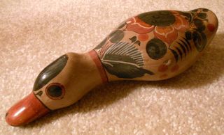 Tonala Mexican Folk Art Hand Painted Pottery Duck Figurine Signed Mexico