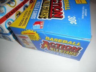 (1) BOX 1983 BASEBALL ACTION ALLSTARS DONRUSS,  (1) BOX 1984 BASEBALL BUTTONS 3