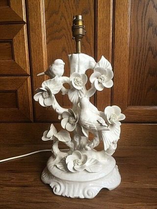 Vintage Italian Pottery Bird Of Paradise Chinoiserie Table Lamp