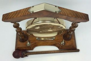 Antique Oak Framed Victorian Brass Dinner Gong