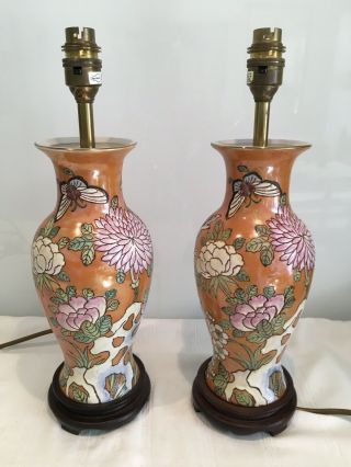 Vintage Oriental Chinese Porcelain Table Lamps,  Butterflies,  Flowers