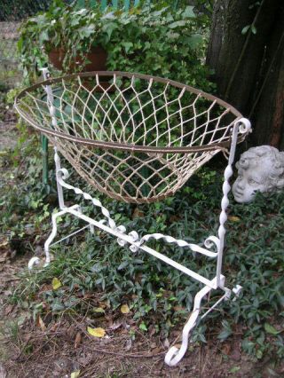 Adorable Old 19th French Timeworn Toy Doll Cradle Crib Wrought Iron/coton Net