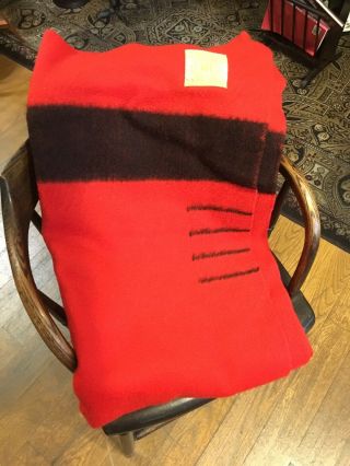 Vintage Hudson Bay 100 Wool Blanket Red & Black 4 Points 68x86 Heavy Weight
