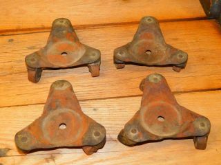 Antique Vintage Set Of 4 Cast Iron Casters 3 Wheeled Piano Movers Stove Dollies
