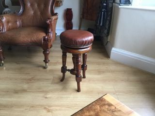 antique victorian adjustable piano stool turned legs and leather seat 2