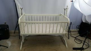 Vintage Wood Jenny Lind Swinging Cradle Baby Bed Crib Bassinet White