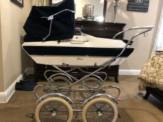 Vintage Perego Baby Stroller Baby Carriage Pram Blue & White