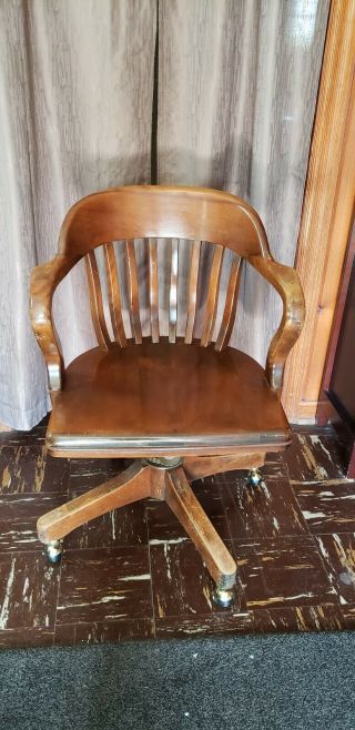 Vintage Wood Office Chair Swivel Desk Industrial Banker Lawyer Arm Loft
