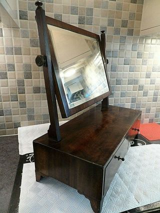George Iii Mahogany Dressing Table Stand - 2 Drawers - Orig.  Bevelled Swing Mirror
