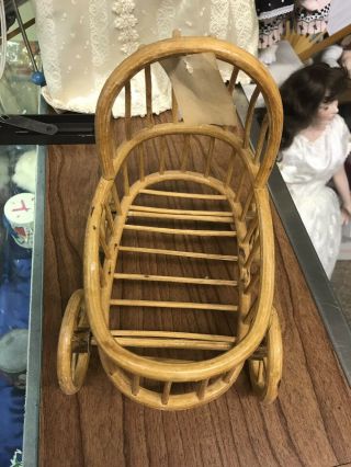Rare Antique Vintage Bamboo Baby Doll Buggy Wicker