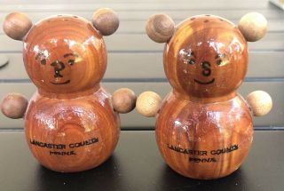 Vintage Lancaster County Pa Wooden Bears Salt And Pepper Shaker