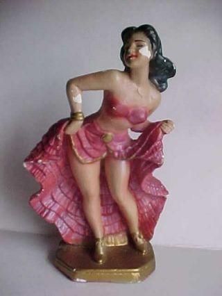 Vintage Carnival Prize Chalkware Figurine Pin - Up Girl Risque Dancer Lady Statue