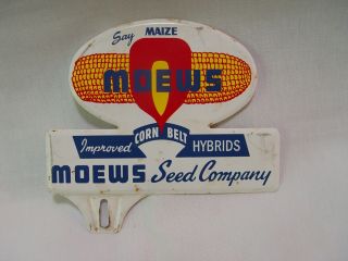 Vintage Moews Hybrids Seed Feed Corn Advertising License Plate Topper Sign