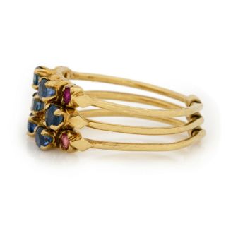 Antique Vintage Deco Retro 18k Gold Ruby & Sapphire 3 Band Stacking Ring Sz 6.  75 3