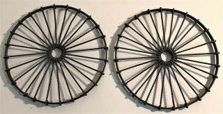 Pr.  Antique 19th Century Round Twisted Metal Wire Trivets Country Farm House Nr